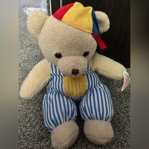 Dakin 15inch Atta Boy 1996 Cream Teddy Bear in Blue and Yellow Stripes/ NEW